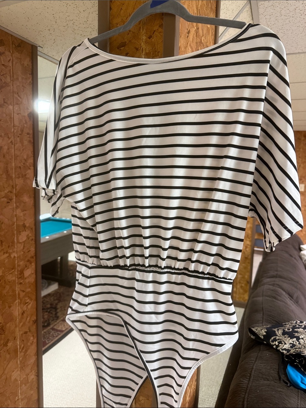 SHEIN Black & White Striped Elastic-Waist Bodysuit